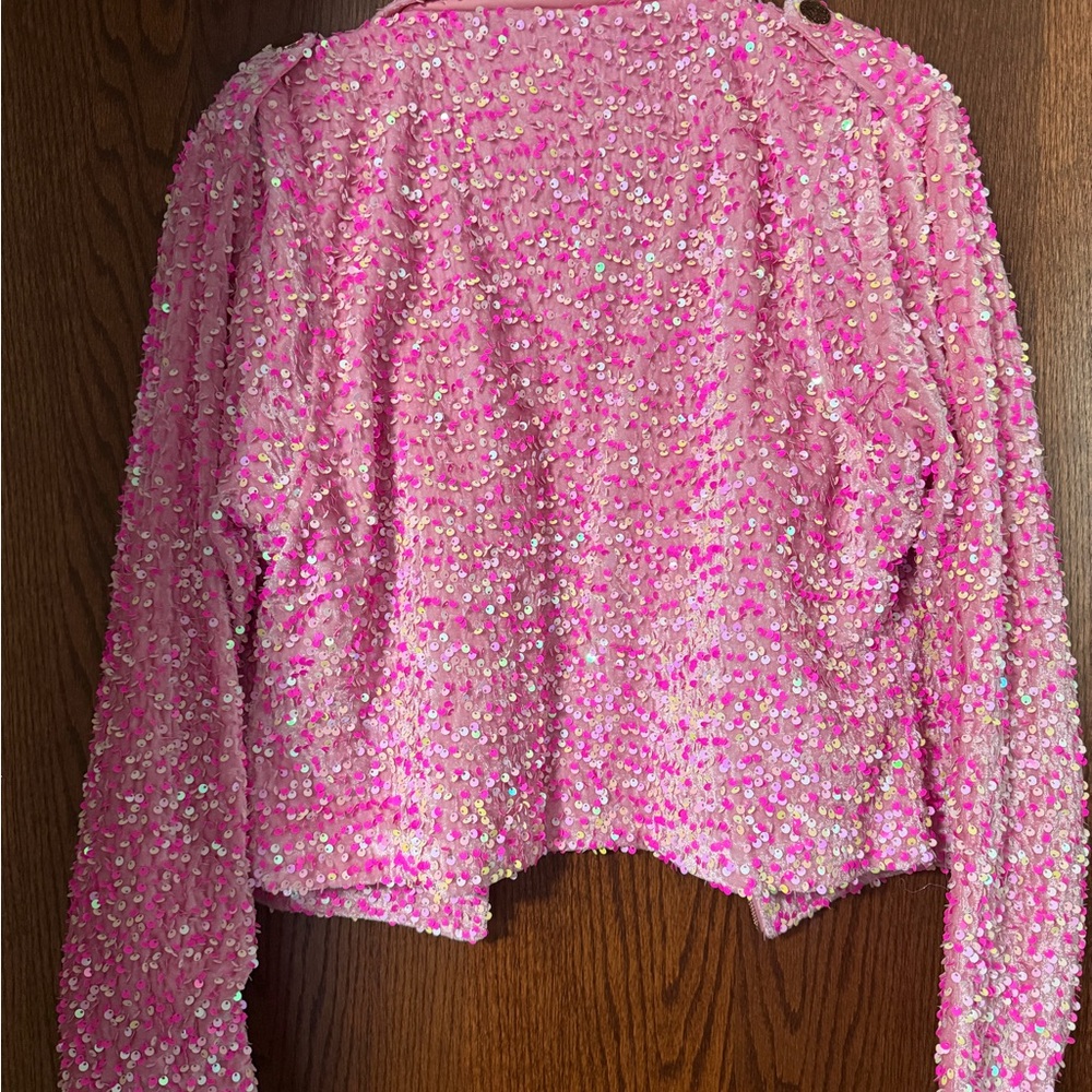 Southern Fried Chics Dolly collection  Pink Sequin Moto Jacket - Picture 2 of 2